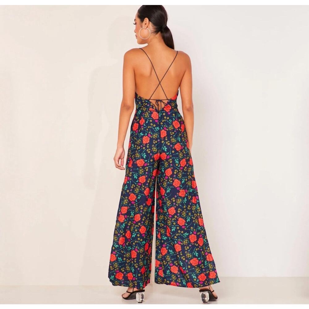 NWT -Finders Keepers Hana Floral print Cowl Neck Slit Pant Jumpsuit - Sz S